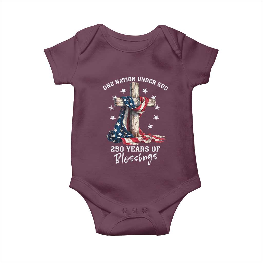 250th Anniversary USA Baby Onesie One Nation Under God US 250 Flag Cross 4th Of July TS10 Maroon Print Your Wear