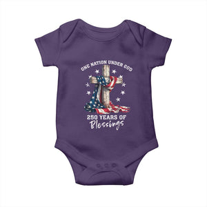 250th Anniversary USA Baby Onesie One Nation Under God US 250 Flag Cross 4th Of July TS10 Purple Print Your Wear