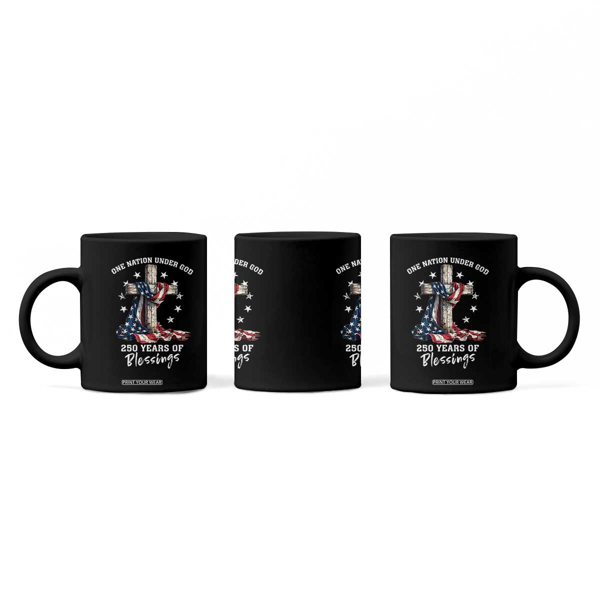 250th Anniversary USA Coffee Mug One Nation Under God US 250 Flag Cross 4th Of July TS10 Print Your Wear
