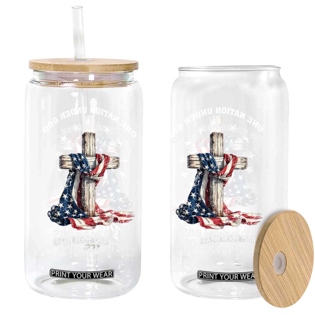 250th Anniversary USA Glass Can One Nation Under God US 250 Flag Cross 4th Of July TS10 Print Your Wear
