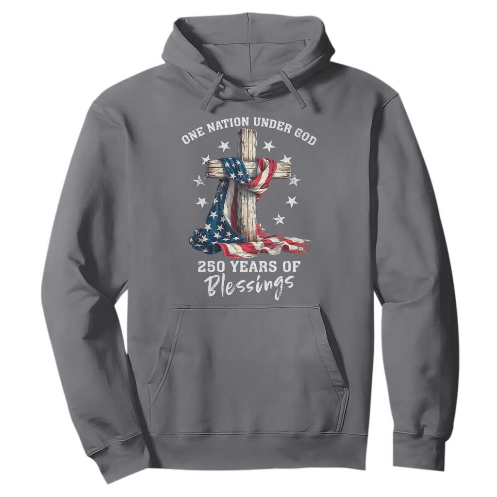 250th Anniversary USA Hoodie One Nation Under God US 250 Flag Cross 4th Of July TS10 Charcoal Print Your Wear