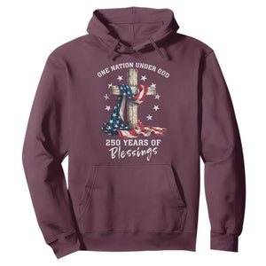 250th Anniversary USA Hoodie One Nation Under God US 250 Flag Cross 4th Of July TS10 Maroon Print Your Wear