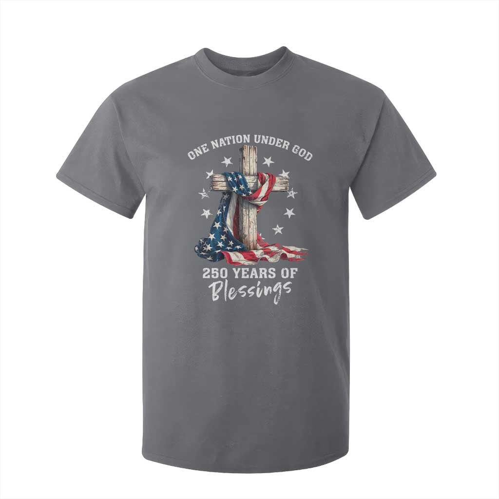 250th Anniversary USA T Shirt For Kid One Nation Under God US 250 Flag Cross 4th Of July TS10 Charcoal Print Your Wear