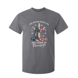 250th Anniversary USA T Shirt For Kid One Nation Under God US 250 Flag Cross 4th Of July TS10 Charcoal Print Your Wear