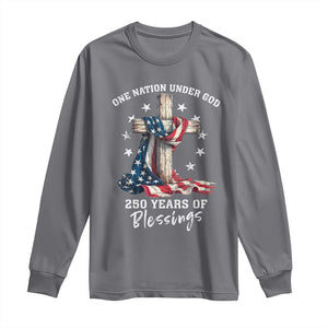 250th Anniversary USA Long Sleeve Shirt One Nation Under God US 250 Flag Cross 4th Of July TS10 Charcoal Print Your Wear