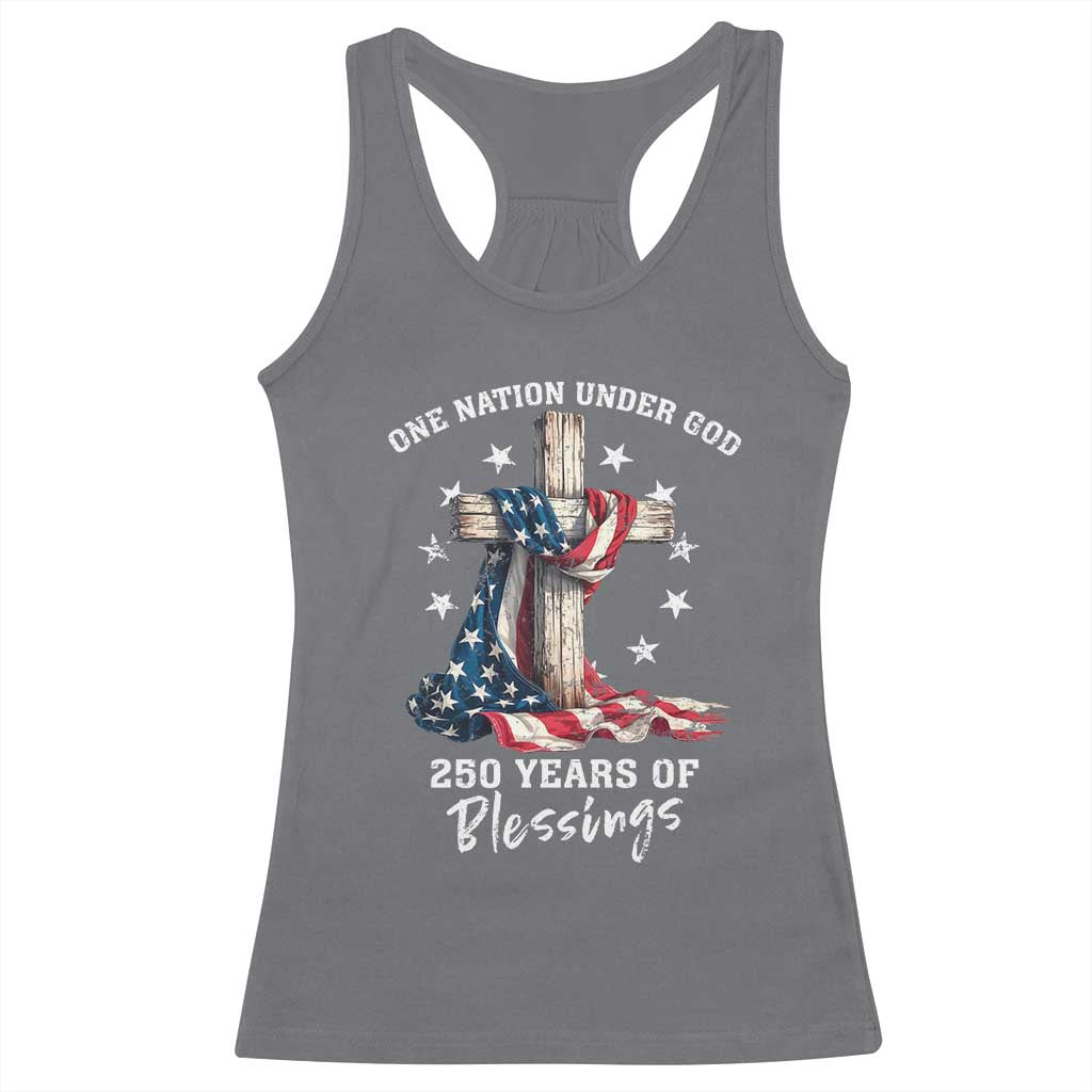 250th Anniversary USA Racerback Tank Top One Nation Under God US 250 Flag Cross 4th Of July TS10 Charcoal Print Your Wear
