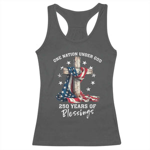 250th Anniversary USA Racerback Tank Top One Nation Under God US 250 Flag Cross 4th Of July TS10 Dark Heather Print Your Wear