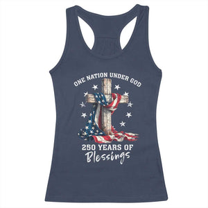 250th Anniversary USA Racerback Tank Top One Nation Under God US 250 Flag Cross 4th Of July TS10 Navy Print Your Wear