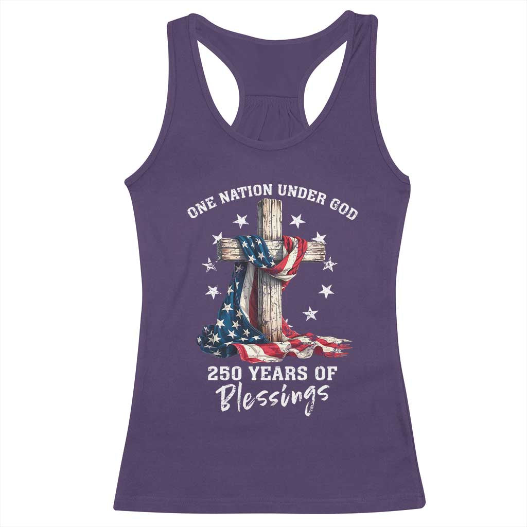 250th Anniversary USA Racerback Tank Top One Nation Under God US 250 Flag Cross 4th Of July TS10 Purple Print Your Wear