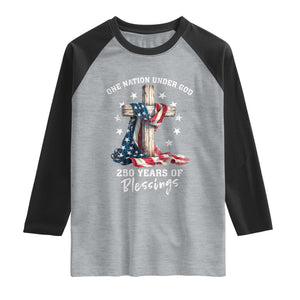 250th Anniversary USA Raglan Shirt One Nation Under God US 250 Flag Cross 4th Of July TS10 Heather Gray Black Print Your Wear