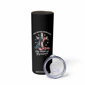 250th Anniversary USA Skinny Tumbler One Nation Under God US 250 Flag Cross 4th Of July TS10 Print Your Wear