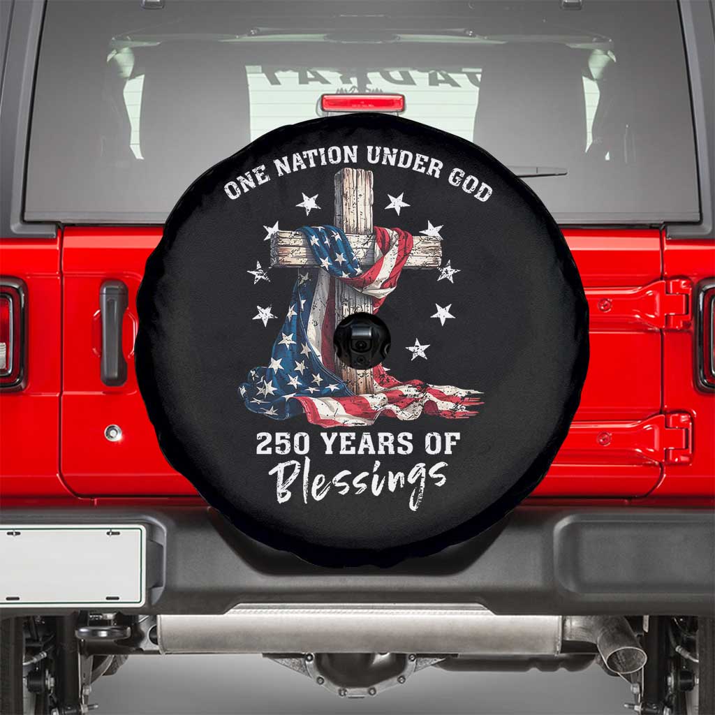 250th Anniversary USA Spare Tire Cover One Nation Under God US 250 Flag Cross 4th Of July TS10 Black Print Your Wear
