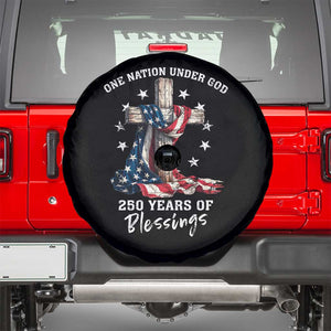 250th Anniversary USA Spare Tire Cover One Nation Under God US 250 Flag Cross 4th Of July TS10 Black Print Your Wear