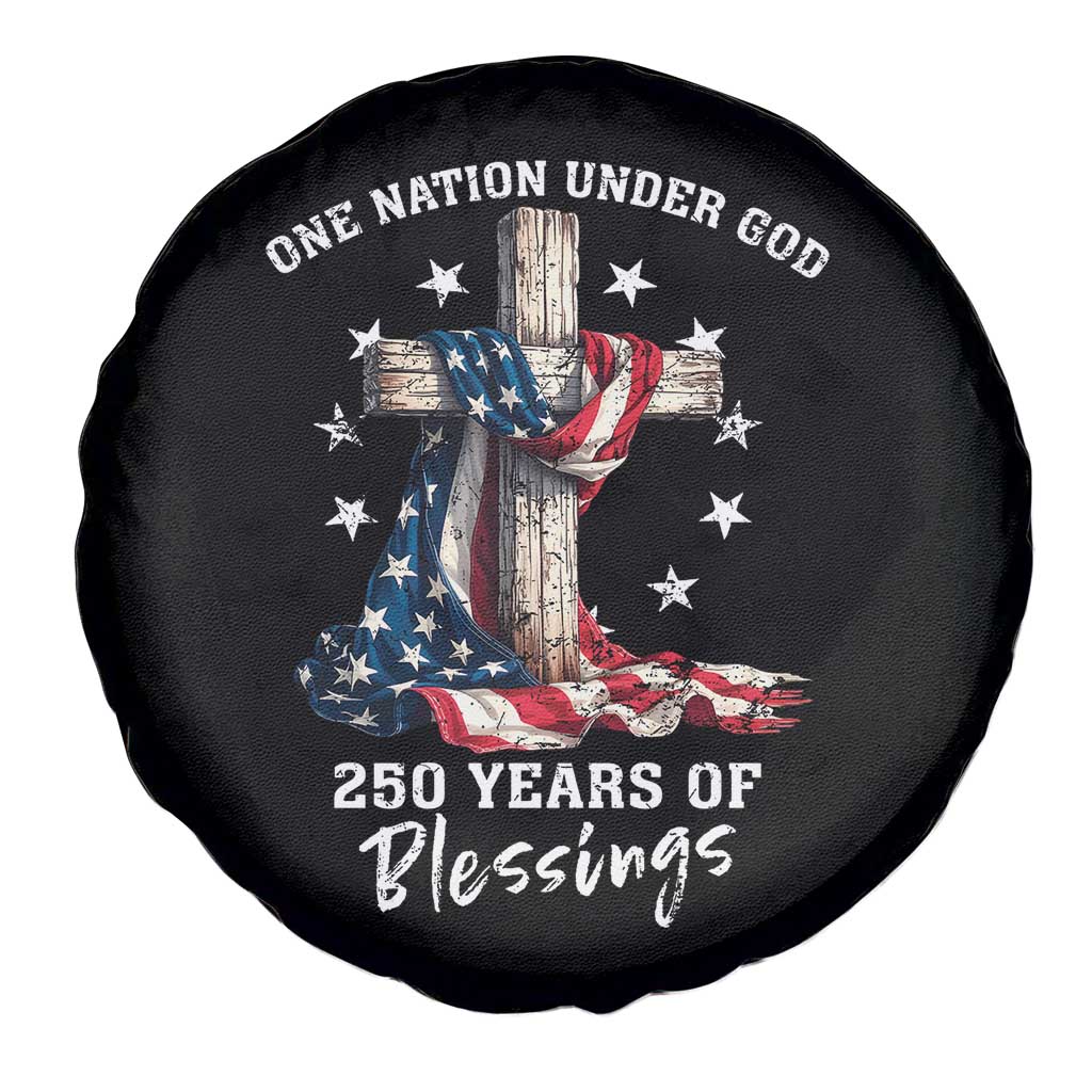 250th Anniversary USA Spare Tire Cover One Nation Under God US 250 Flag Cross 4th Of July TS10 Print Your Wear