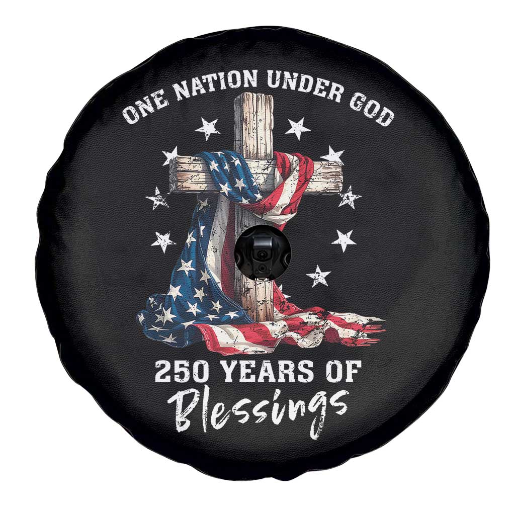 250th Anniversary USA Spare Tire Cover One Nation Under God US 250 Flag Cross 4th Of July TS10 Print Your Wear