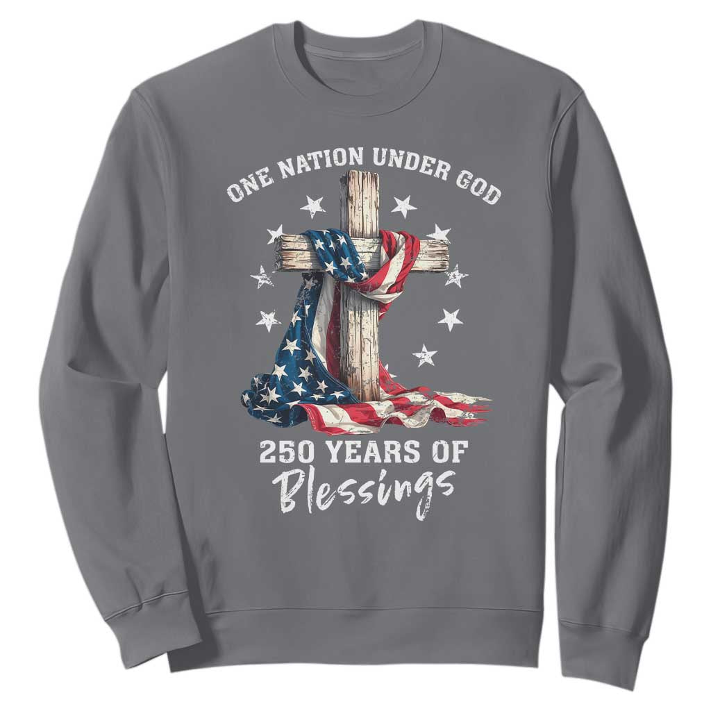 250th Anniversary USA Sweatshirt One Nation Under God US 250 Flag Cross 4th Of July TS10 Charcoal Print Your Wear