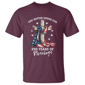 250th Anniversary USA T Shirt One Nation Under God US 250 Flag Cross 4th Of July TS10 Maroon Print Your Wear