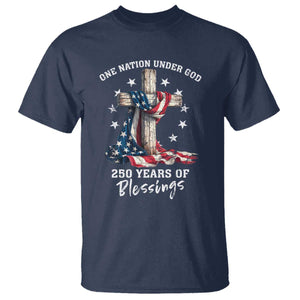 250th Anniversary USA T Shirt One Nation Under God US 250 Flag Cross 4th Of July TS10 Navy Print Your Wear