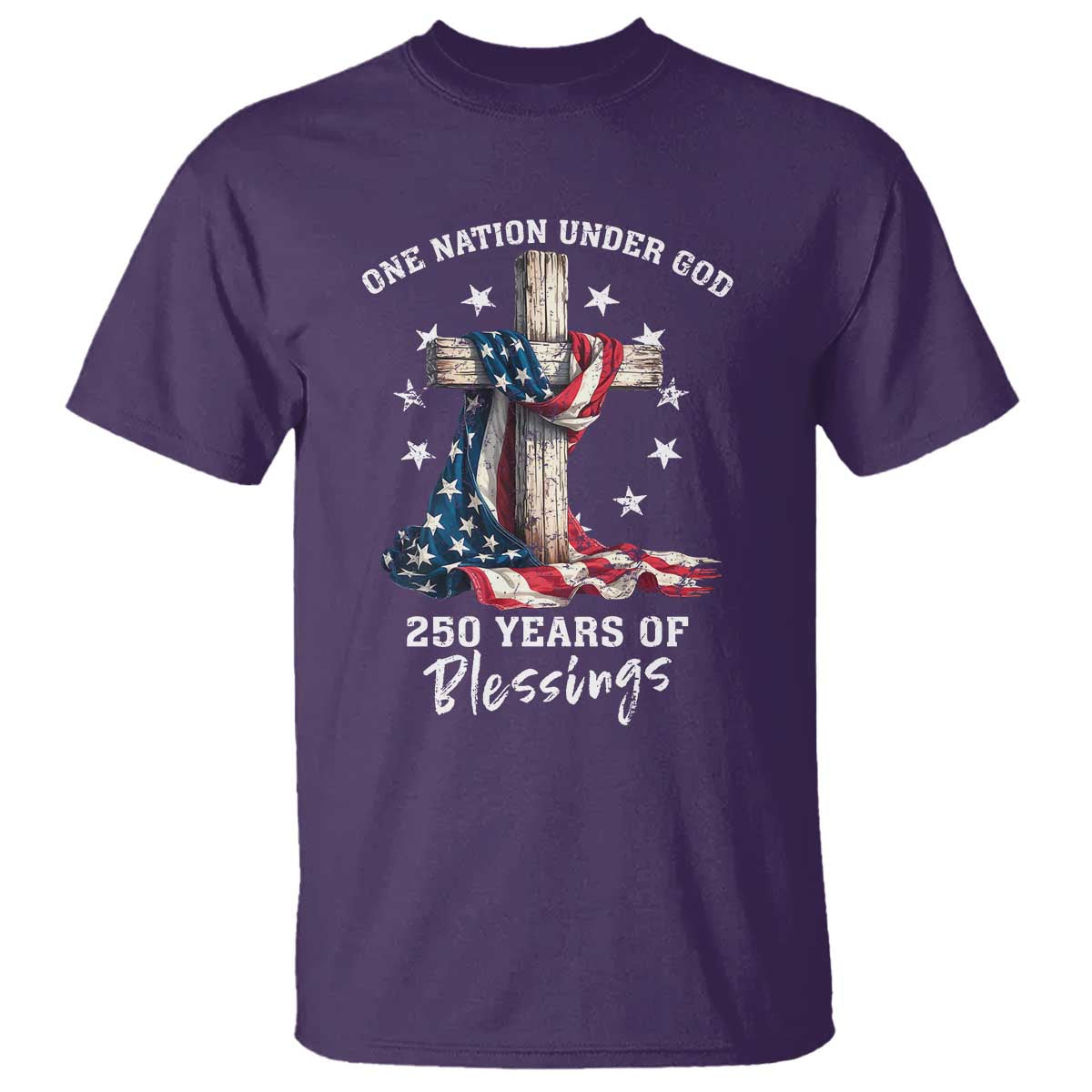 250th Anniversary USA T Shirt One Nation Under God US 250 Flag Cross 4th Of July TS10 Purple Print Your Wear