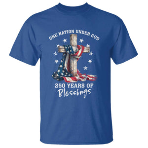 250th Anniversary USA T Shirt One Nation Under God US 250 Flag Cross 4th Of July TS10 Royal Blue Print Your Wear