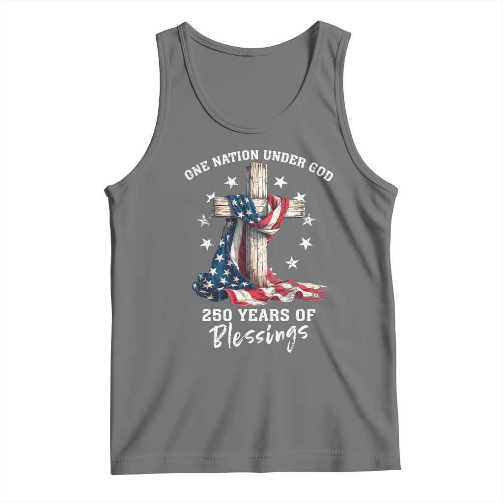 250th Anniversary USA Tank Top One Nation Under God US 250 Flag Cross 4th Of July TS10 Black Heather Print Your Wear