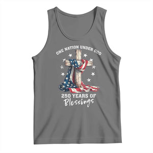 250th Anniversary USA Tank Top One Nation Under God US 250 Flag Cross 4th Of July TS10 Black Heather Print Your Wear