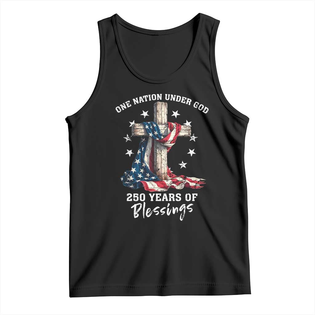 250th Anniversary USA Tank Top One Nation Under God US 250 Flag Cross 4th Of July TS10 Black Print Your Wear
