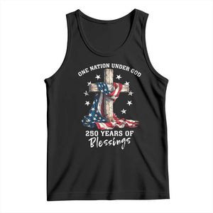 250th Anniversary USA Tank Top One Nation Under God US 250 Flag Cross 4th Of July TS10 Black Print Your Wear