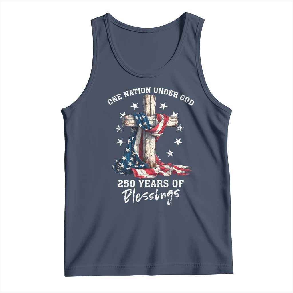 250th Anniversary USA Tank Top One Nation Under God US 250 Flag Cross 4th Of July TS10 Navy Print Your Wear