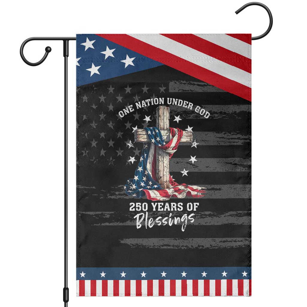 250th Anniversary USA Garden Flag One Nation Under God US 250 Flag Cross 4th Of July TS10 Distressed Black Blue Print Your Wear
