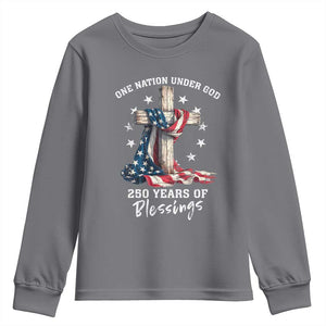 250th Anniversary USA Youth Sweatshirt One Nation Under God US 250 Flag Cross 4th Of July TS10 Charcoal Print Your Wear