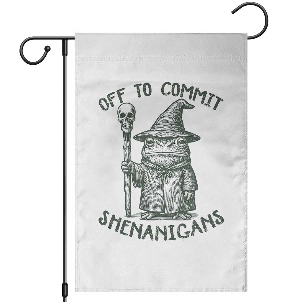 Wizard Frog Garden Flag Funny Off to Commit Shenanigans TS10 White Print Your Wear