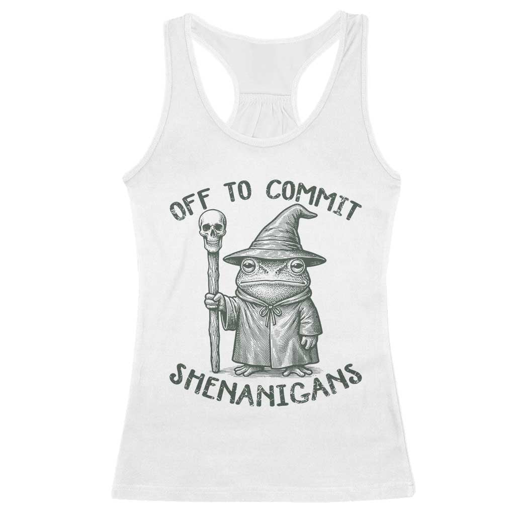 Wizard Frog Racerback Tank Top Funny Off to Commit Shenanigans TS10 White Print Your Wear