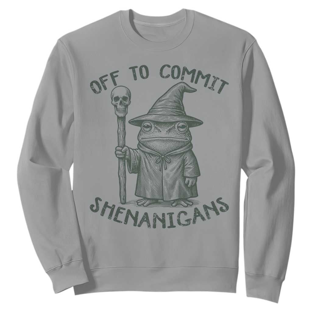 Wizard Frog Sweatshirt Funny Off to Commit Shenanigans TS10 Sport Gray Print Your Wear