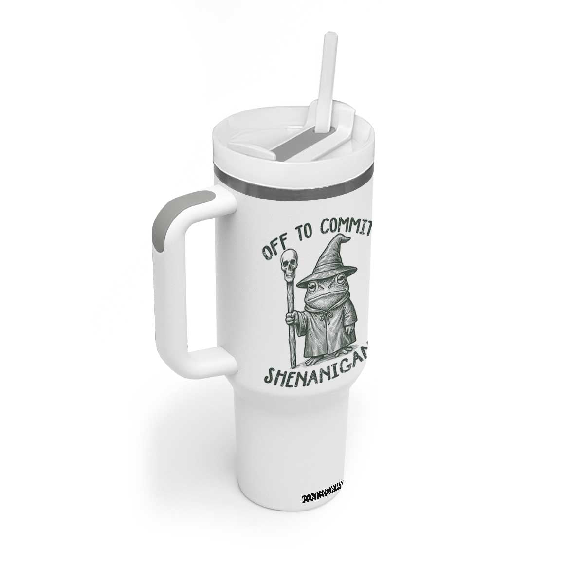 Wizard Frog Tumbler With Handle Funny Off to Commit Shenanigans TS10 Print Your Wear