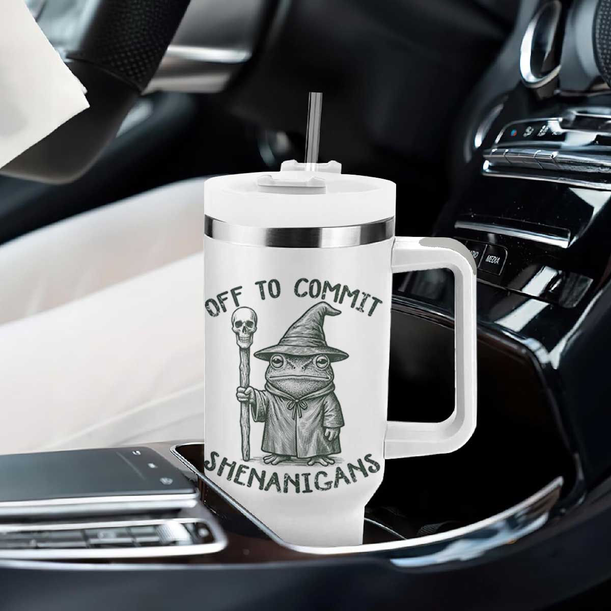 Wizard Frog Tumbler With Handle Funny Off to Commit Shenanigans TS10 Print Your Wear