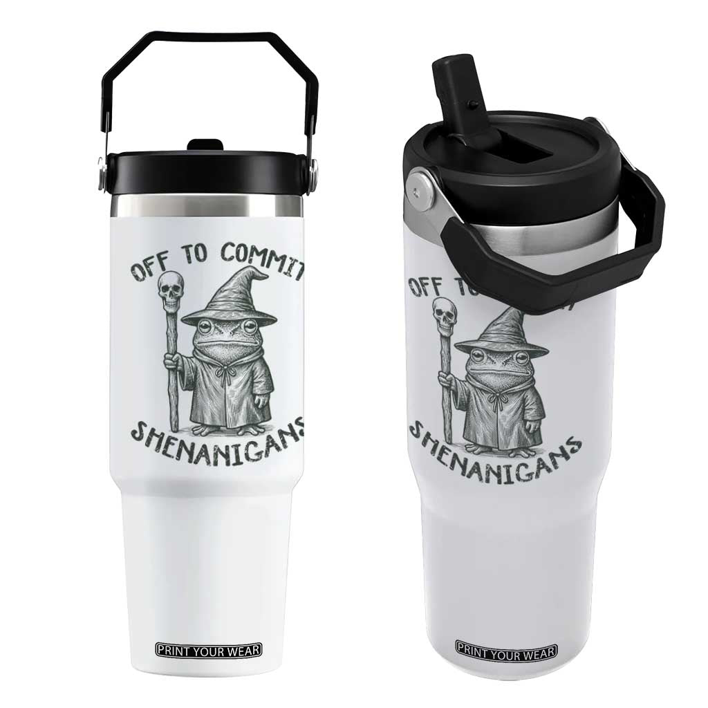 Wizard Frog Flip Straw Tumbler Funny Off to Commit Shenanigans TS10 One Size: 30 oz White Print Your Wear