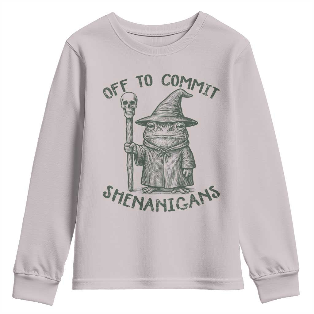Wizard Frog Youth Sweatshirt Funny Off to Commit Shenanigans TS10 Ice Gray Print Your Wear