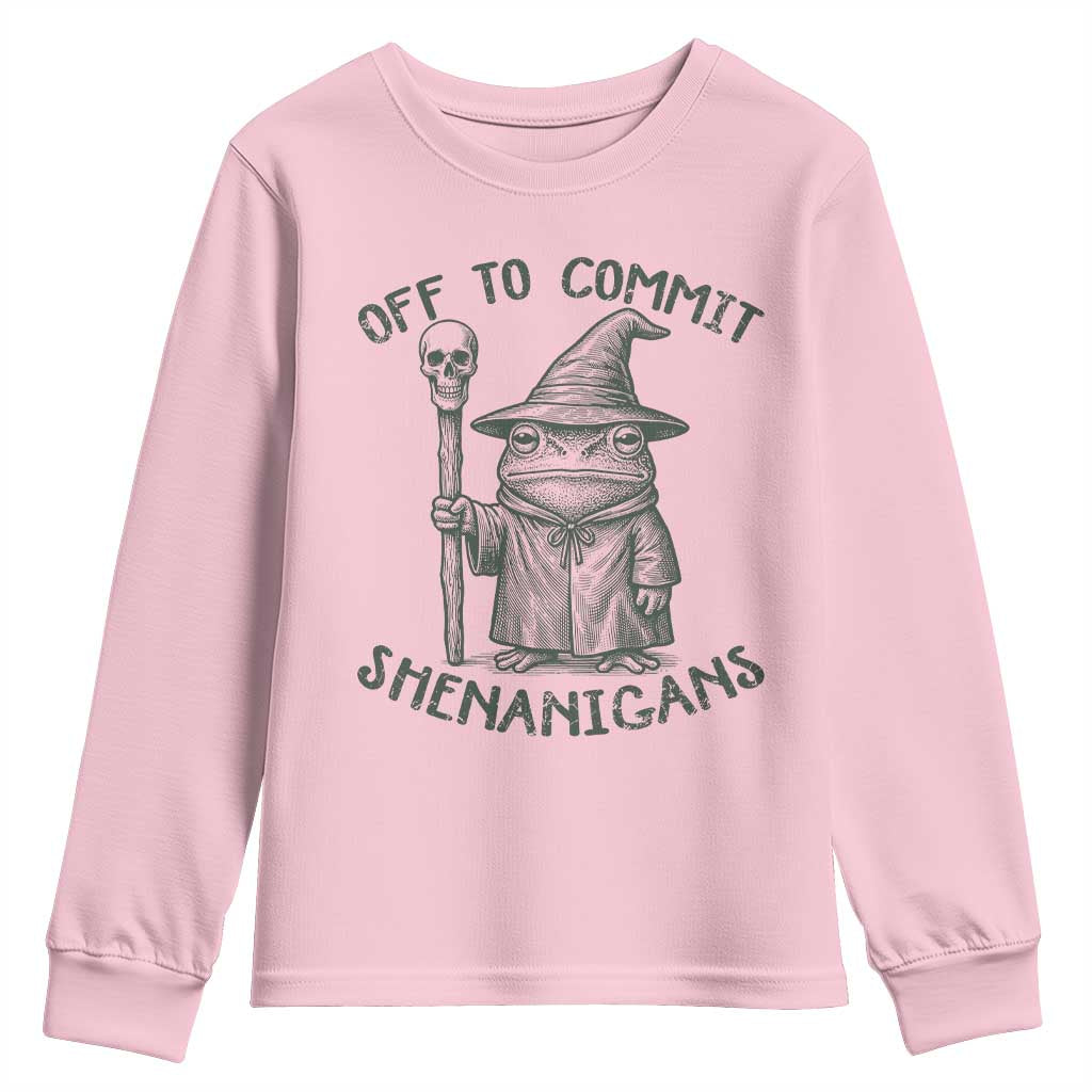 Wizard Frog Youth Sweatshirt Funny Off to Commit Shenanigans TS10 Light Pink Print Your Wear