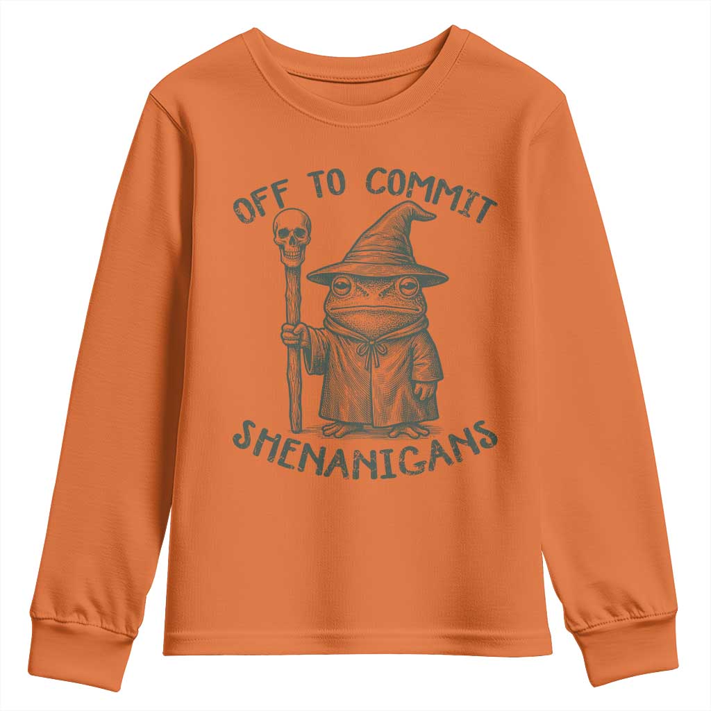 Wizard Frog Youth Sweatshirt Funny Off to Commit Shenanigans TS10 Orange Print Your Wear