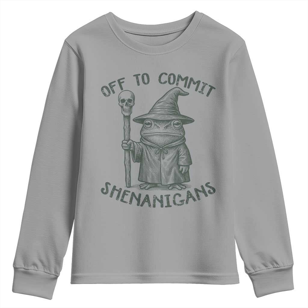 Wizard Frog Youth Sweatshirt Funny Off to Commit Shenanigans TS10 Sport Gray Print Your Wear
