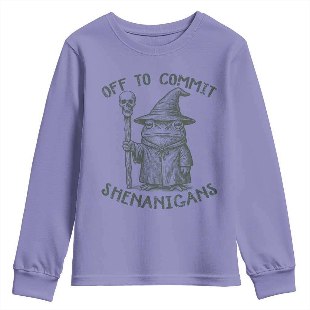 Wizard Frog Youth Sweatshirt Funny Off to Commit Shenanigans TS10 Violet Print Your Wear