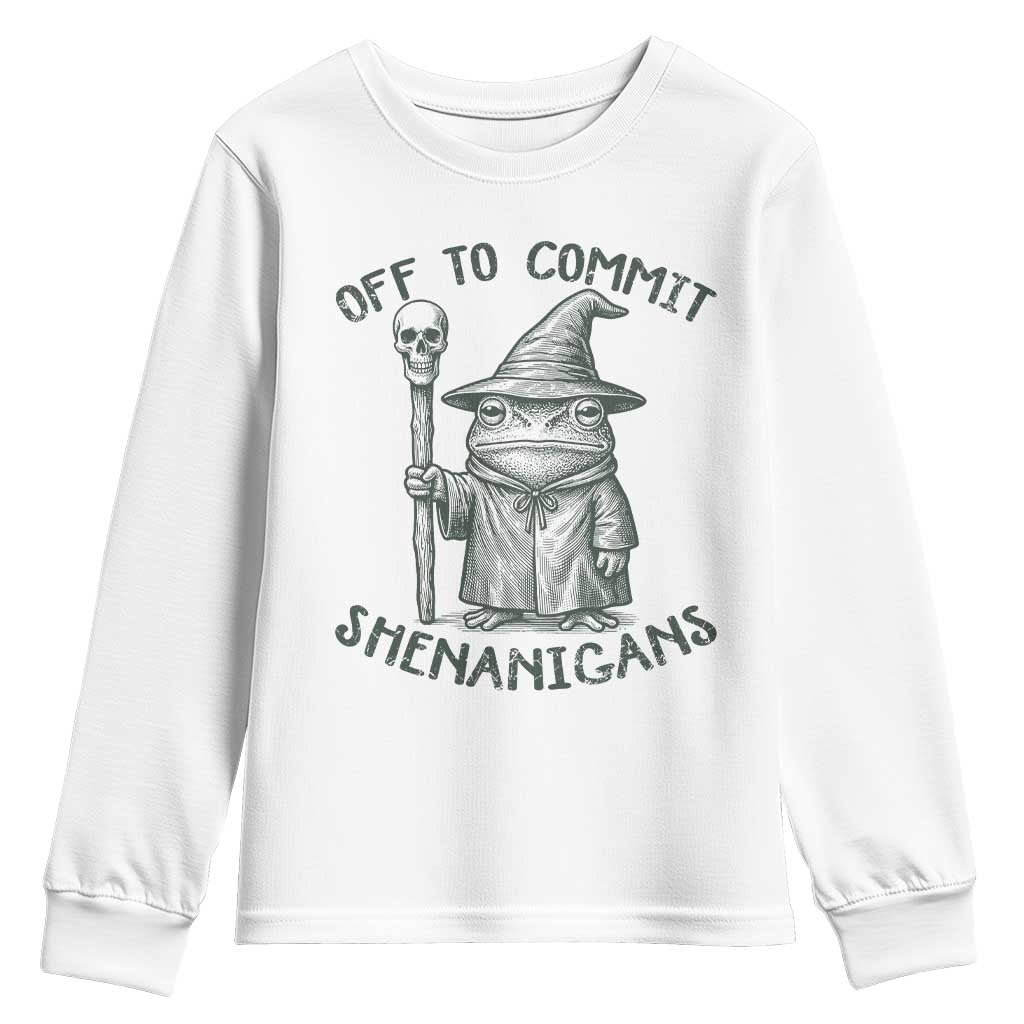 Wizard Frog Youth Sweatshirt Funny Off to Commit Shenanigans TS10 White Print Your Wear