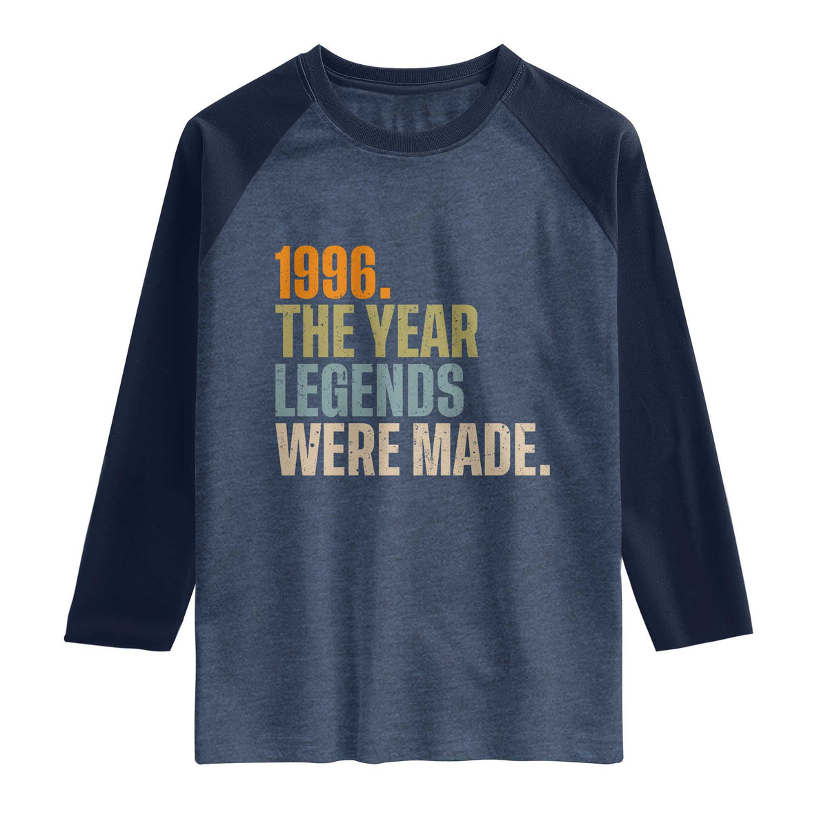 30th Birthday Gift For Men Raglan Shirt Vintage 1996 30 Years Old Birthday TS10 Heather Denim Navy Print Your Wear