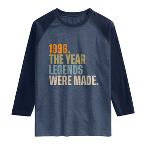 30th Birthday Gift For Men Raglan Shirt Vintage 1996 30 Years Old Birthday TS10 Heather Denim Navy Print Your Wear