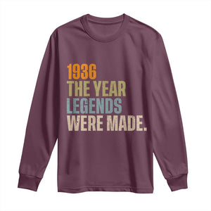 90th Birthday Gift For Men Long Sleeve Shirt Vintage 1936 90 Years Old Birthday TS10 Maroon Print Your Wear