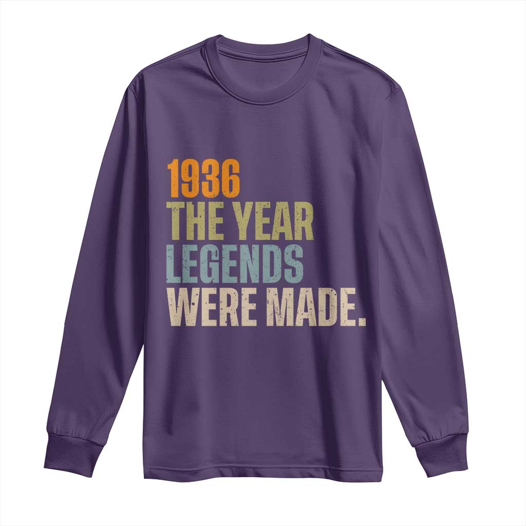 90th Birthday Gift For Men Long Sleeve Shirt Vintage 1936 90 Years Old Birthday TS10 Purple Print Your Wear