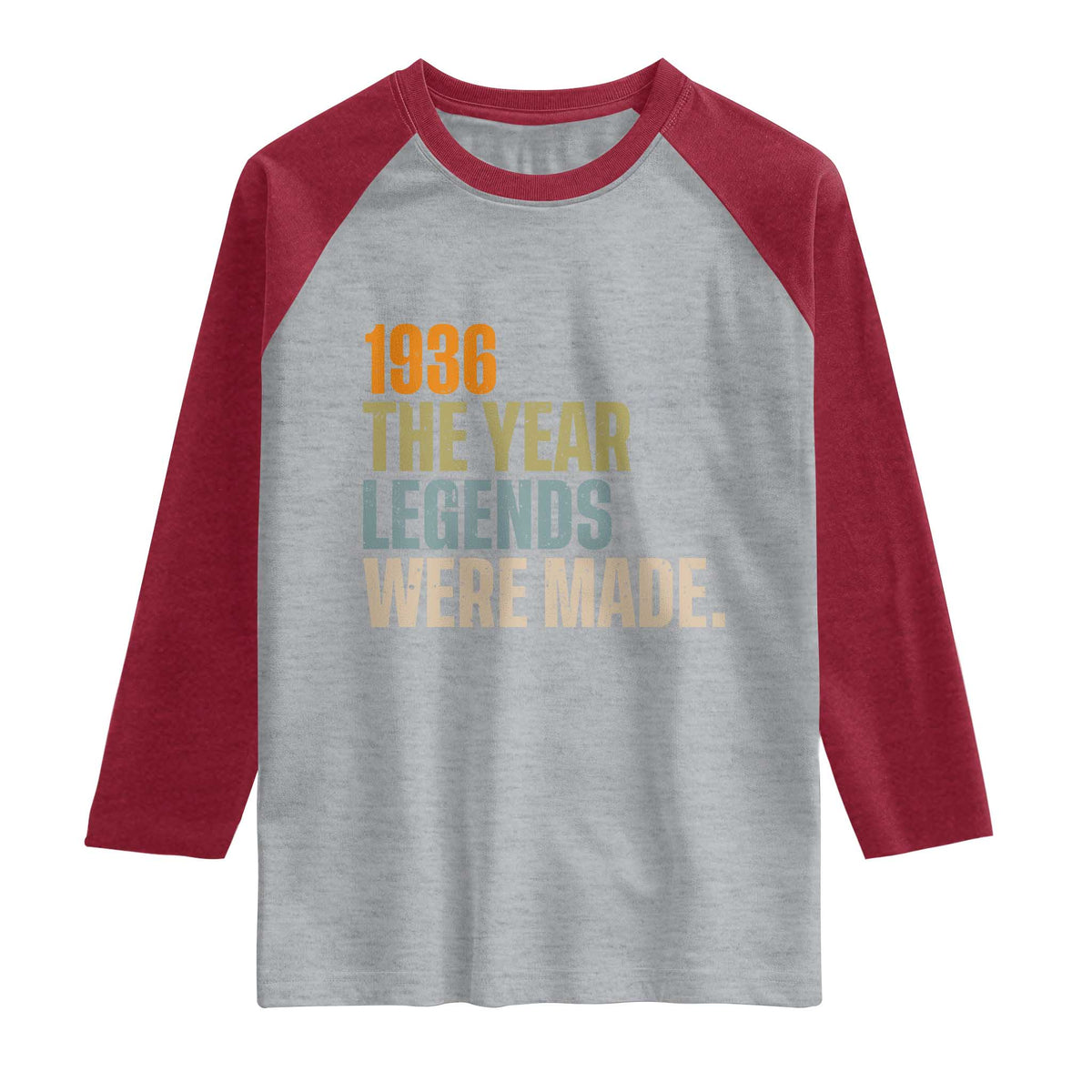 90th Birthday Gift For Men Raglan Shirt Vintage 1936 90 Years Old Birthday TS10 Heather Gray Heather Red Print Your Wear