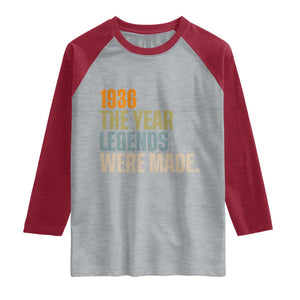 90th Birthday Gift For Men Raglan Shirt Vintage 1936 90 Years Old Birthday TS10 Heather Gray Heather Red Print Your Wear