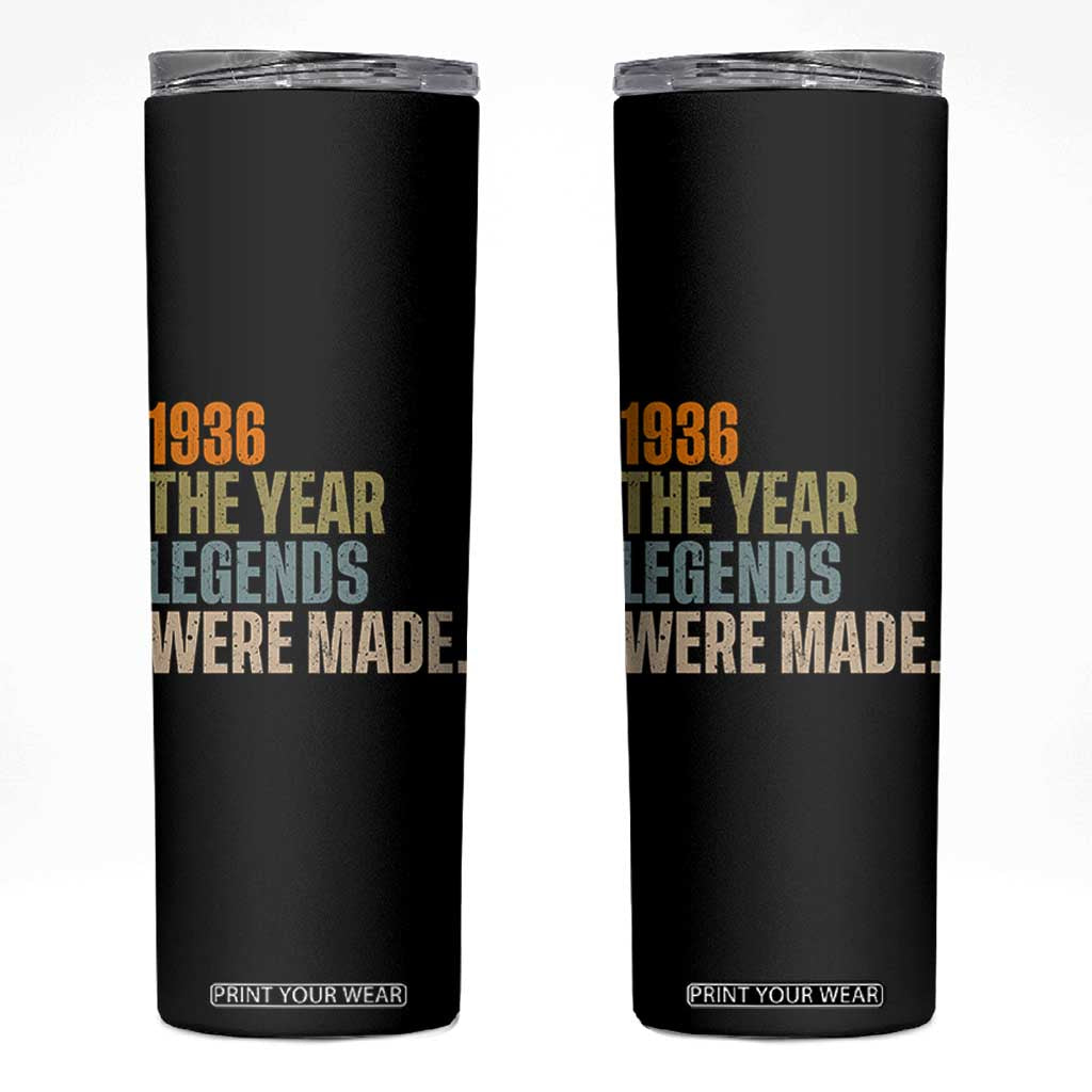 90th Birthday Gift For Men Skinny Tumbler Vintage 1936 90 Years Old Birthday TS10 Black Print Your Wear